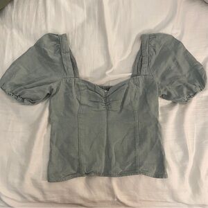 Abercrombie & Fitch Sage Green Puff Sleeve Top (Size XS)
